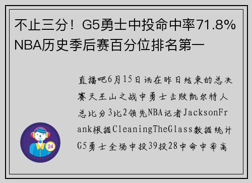 不止三分!G5勇士中投命中率71.8% NBA历史季后赛百分位排名第一